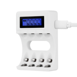 Deltaco C704A4 USB battery charger for 4xAA/AAA Ni-MH/Ni-Cd batteries, white