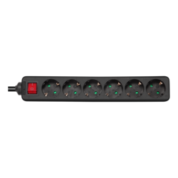 Deltaco GT-0661 Earthed power strip with power switch, 6x CEE 7/3, 1x CEE 7/7, child protected, 3m, black