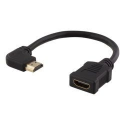 HDMI-sovitin, 0,2m, taipuisa, lovitettu oikealta, UHD, musta