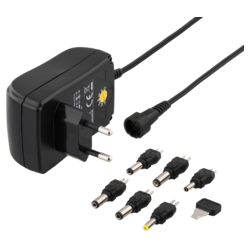 Virtasovitin, 100V-240V, 3V-12V, 1,5A, vaihdettavat liittimet
