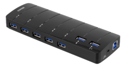 USB-A-keskitin, 7 x USB-A-portti, musta