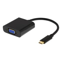 Deltaco USBC-VGA6 USB-C - VGA-sovitin, USB-C uros - VGA naaras + 3,5mm, musta