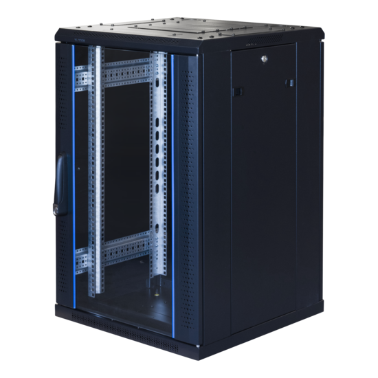 G9, 19" lattiakaappi, 18U, 600x600, lasiovi ed., metalliovi tak. - toten G6.6618.9001